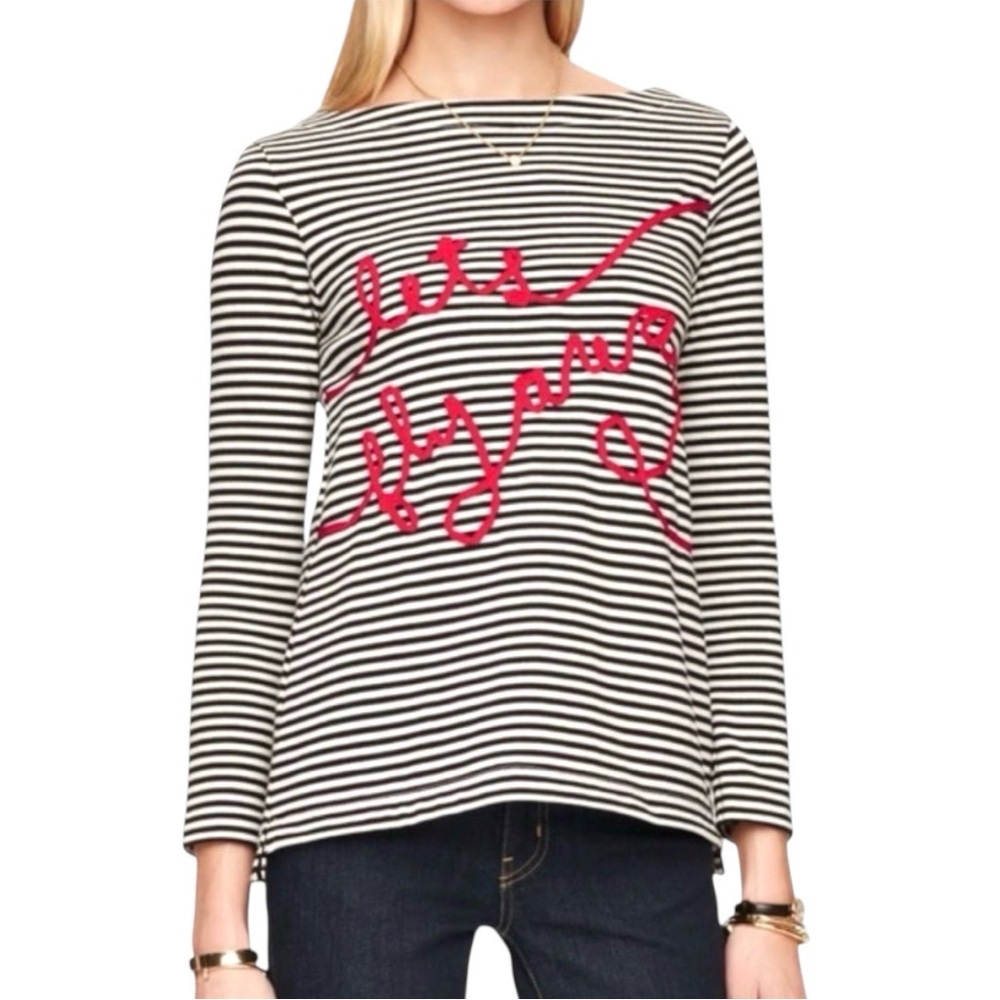 KATE SPADE Women’s XS Black White Red Striped Long Sleeve Top Lets Fly Away